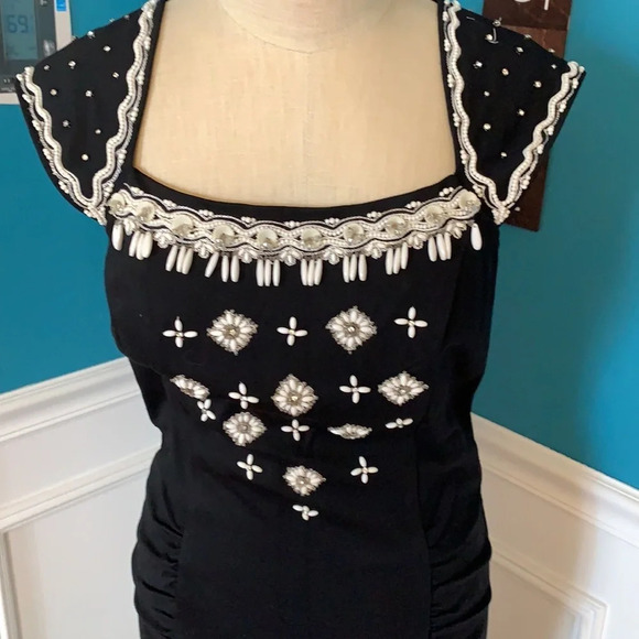 Ebene by P. Assuline black faux pearls/gems dress size  2 - Picture 2 of 5